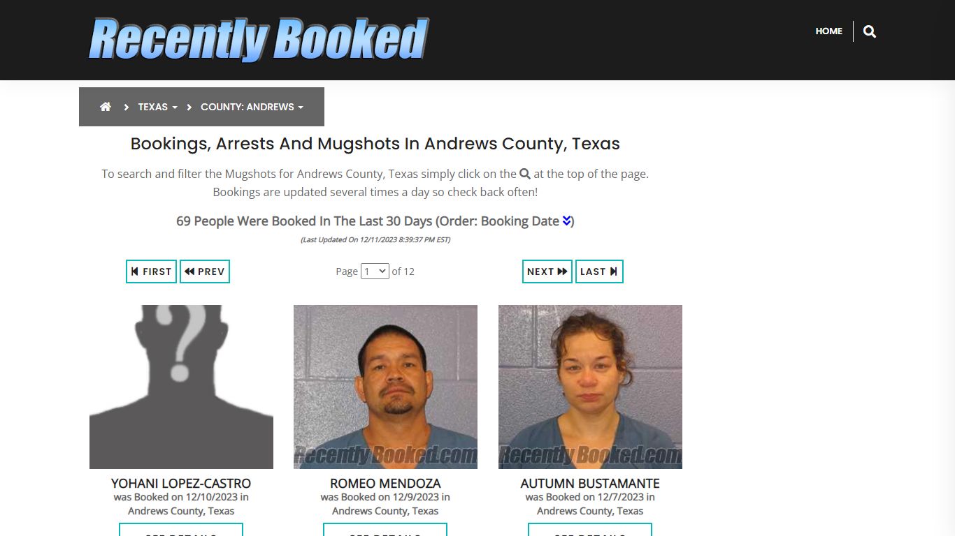 Recent bookings, Arrests, Mugshots in Andrews County, Texas