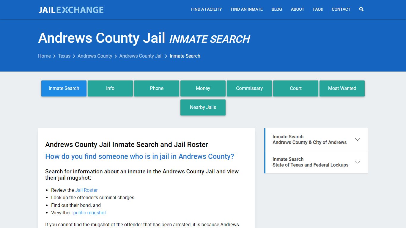 Inmate Search: Roster & Mugshots - Andrews County Jail, TX